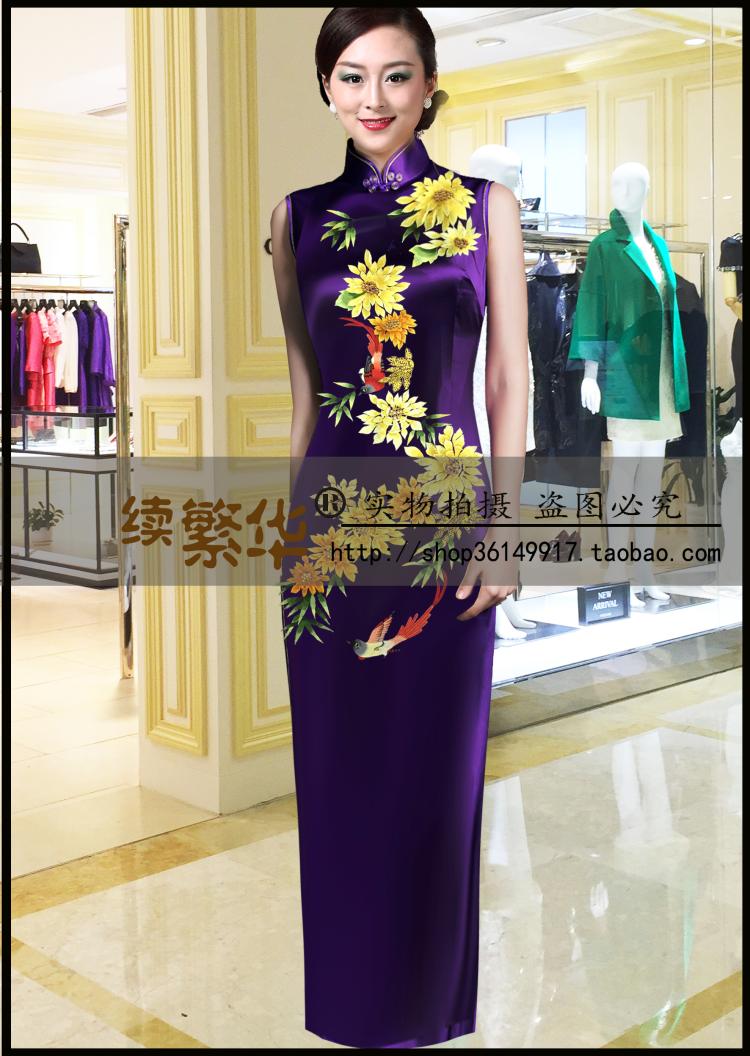 【續繁華】長款重磅真絲刺繡無袖旗袍媽媽演出宴會走秀旗袍定制