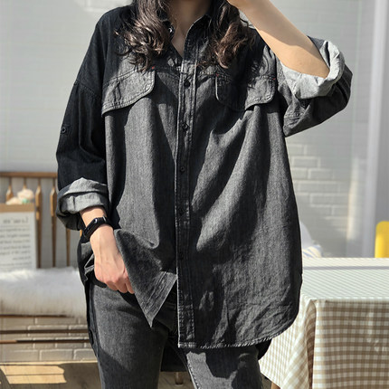 慵懒牛仔衬衫女春秋韩版BF风长袖上衣宽松显瘦气质衬衣外套潮大码