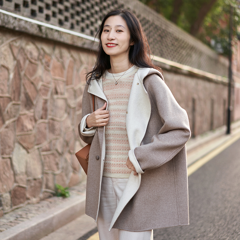 双面色羊绒大衣双排扣