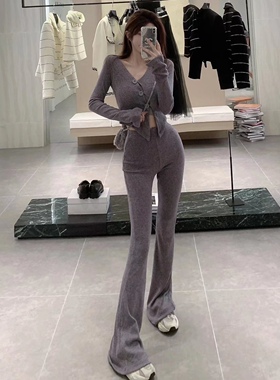 LINA【首尔街头】时尚休闲三件套女秋斜扣上衣+抹胸休闲裤2024秋