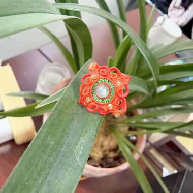 手工编织如意戒指橙色蜡线+天然石主石花纹精致戴着很有气质