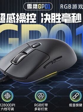 金河田雪鹰GP01游戏鼠标USB有线电竞RGB轻量化笔记本台式电脑鼠标