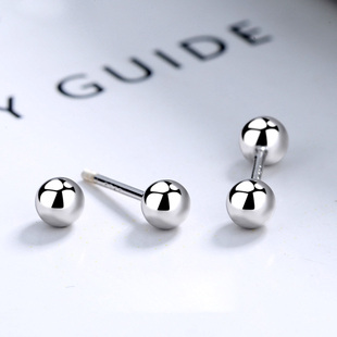 S925纯银光珠耳钉圆球耳环螺丝球迷你小巧养耳洞睡觉免摘简约百搭