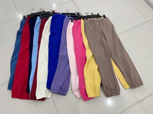 通勤气质洋气长裤 纯色宽松时尚 卫裤 外单高腰纯棉薄绒绒束脚休闲裤