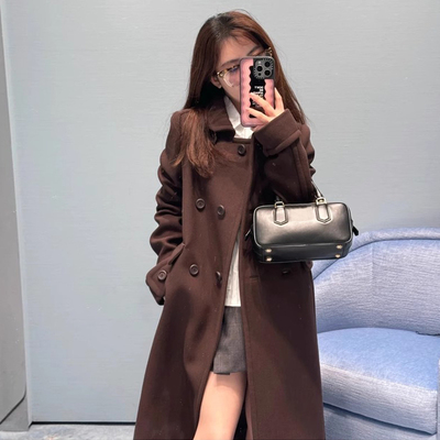 长款毛呢大衣中长款外套羊毛呢双排扣女装秋冬款