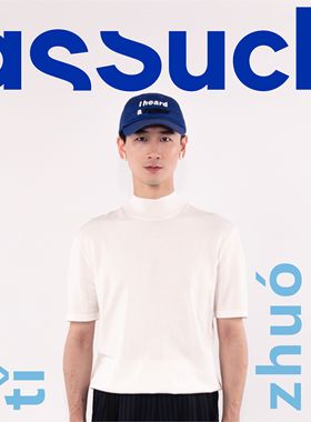 ASSUCH棉质16针半高领短袖针织上衣情侣款男女款轻薄针织衫