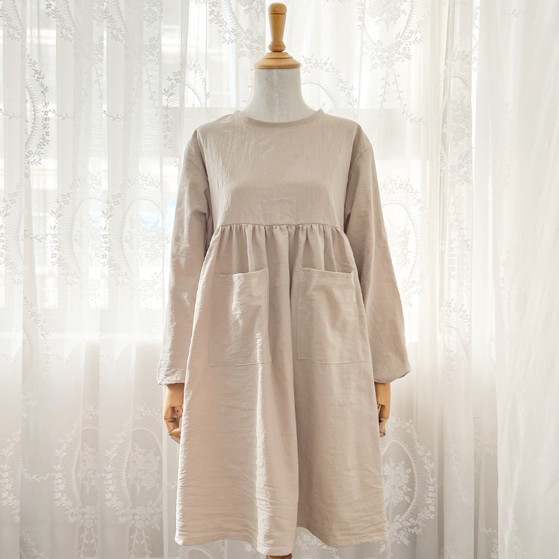 纯棉韩式纯色长袖围裙罩衣