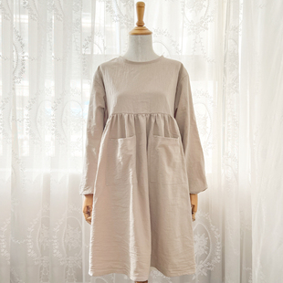 罩衣女反穿带袖围裙长袖纯棉围裙文艺工作画画咖啡店家用厨房夏天