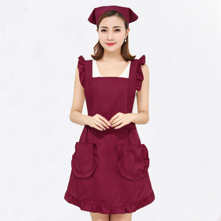 韩版 时尚 网红纯棉女式 围裙2024新款 可爱美甲店专用工作服家用厨房
