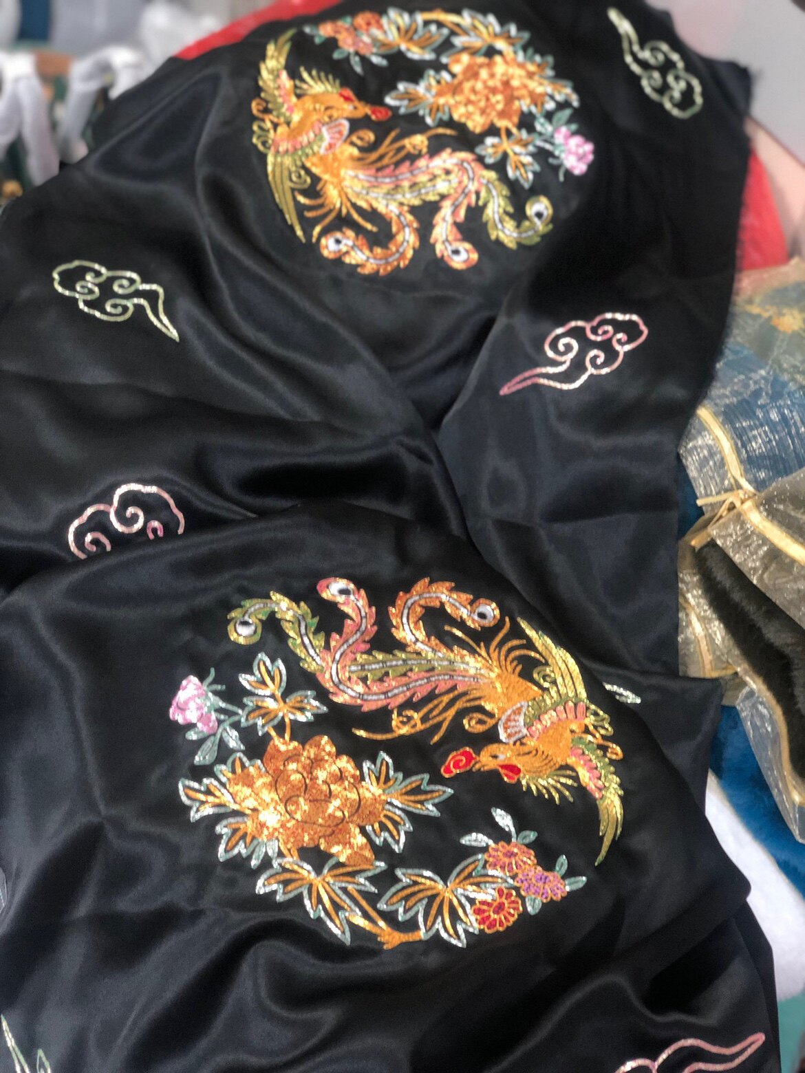 菲艺高定 真丝手绣盘金绣团花绣片diy辅料抱枕中式绣花衣料补子