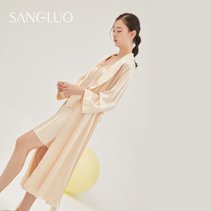 高级感桑蚕丝晨袍桑罗长款家居服缎面丝绸睡衣长袖真丝睡袍女秋冬