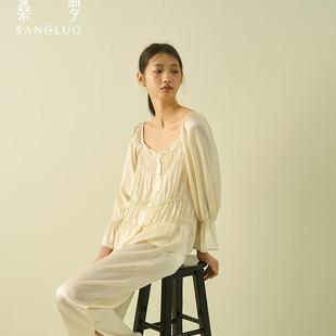 宫廷风真丝家居服套女花边方领25新品 桑罗法式 高级感甜美复古睡衣