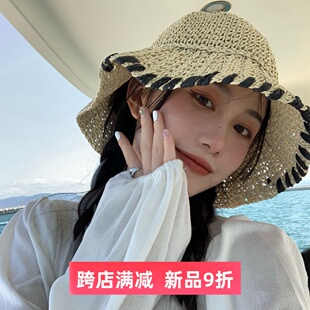 大帽檐出游帽子韩版 网红草帽女防晒沙滩太阳ins遮阳帽海边夏季