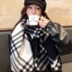 保暖百搭仿羊绒大版 2025新款 高级感黑白双面格子围巾女秋冬季 围脖