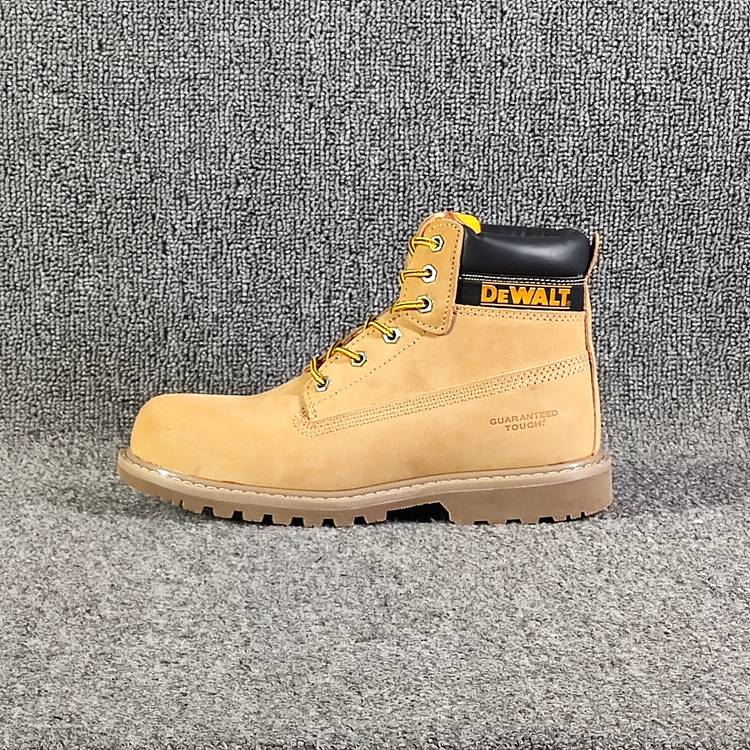 外贸款头层磨砂牛皮中帮工装大黄靴包钢头防砸耐油防滑工作劳保鞋