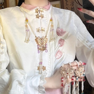 古风汉服长项链渐变流苏明制唐风软璎珞复古旗袍配饰古装金锁女