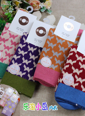 和亨2023秋冬新款棉质双针双路针织女袜千鸟格84124/84062