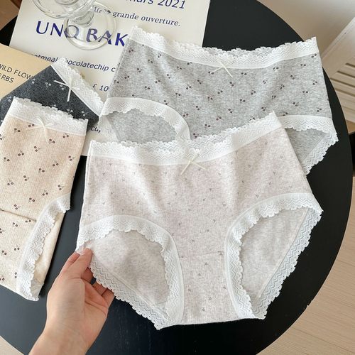 春天伊品芭蕾风纯棉内裤女云朵棉甜美蕾丝边中腰印花包臀少女5275