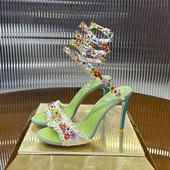 绝美蕾丝花朵串珠蛇形缠绕高跟凉鞋 女性感细跟露趾波西米亚仙女鞋