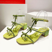 2024法式 气质名媛高跟鞋 高级感蝴蝶结水钻仙女风凉鞋 水晶粗跟女鞋