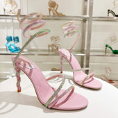 大码 女细跟气质名媛高级感凉鞋 晚礼服 蛇形缠绕水钻高跟鞋 2026新款