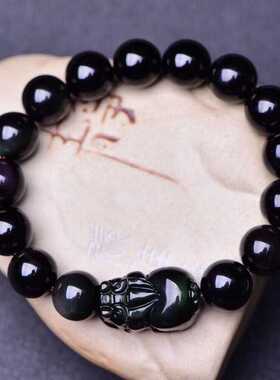 2026金黑曜石貔貅手串招财转运佛珠皮丘礼物彩眼手链男女款