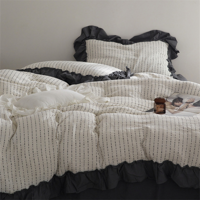 法式简约线段荷叶边双层纱四件套