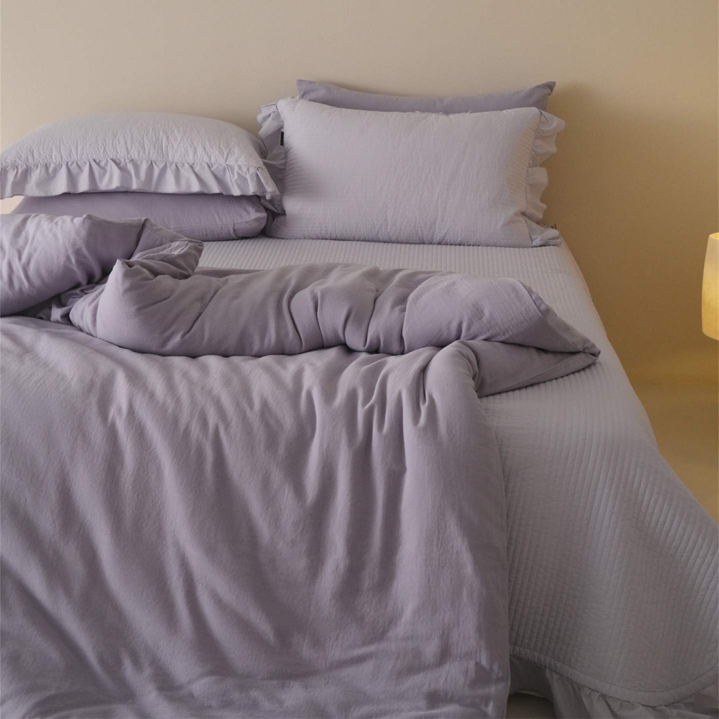 纯色荷叶边60支婴儿棉床盖四件套