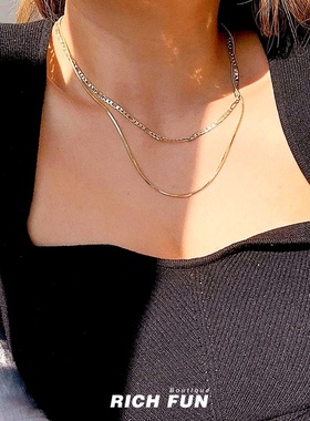 美国LUVAJ Cecilia Chain Necklace镀金双层小众叠搭项链蛇骨链女
