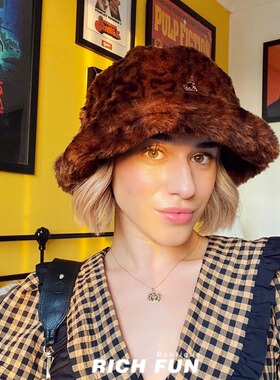 袋鼠Kangol Faux Fur Casual秋冬仿皮草毛绒保暖圆顶渔夫帽子男女