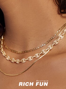LUVAJ Pave Mariner Chain Necklace满钻镶嵌可爱猪鼻锁骨链项链
