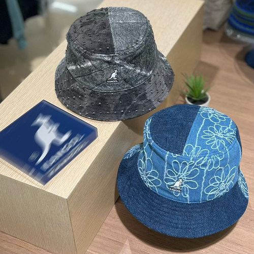 袋鼠25新款KANGOL Denim Mashup Bucket牛仔拼接破洞男女渔夫帽子