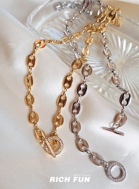 美国LUVAJ MARINER TOGGLE NECKLACE女式可爱猪鼻锁扣锁骨链项链