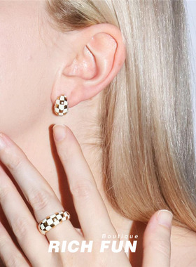 Wolf Circus Nellie Earrings加拿大小众棋盘格耳环饰品镀金法式