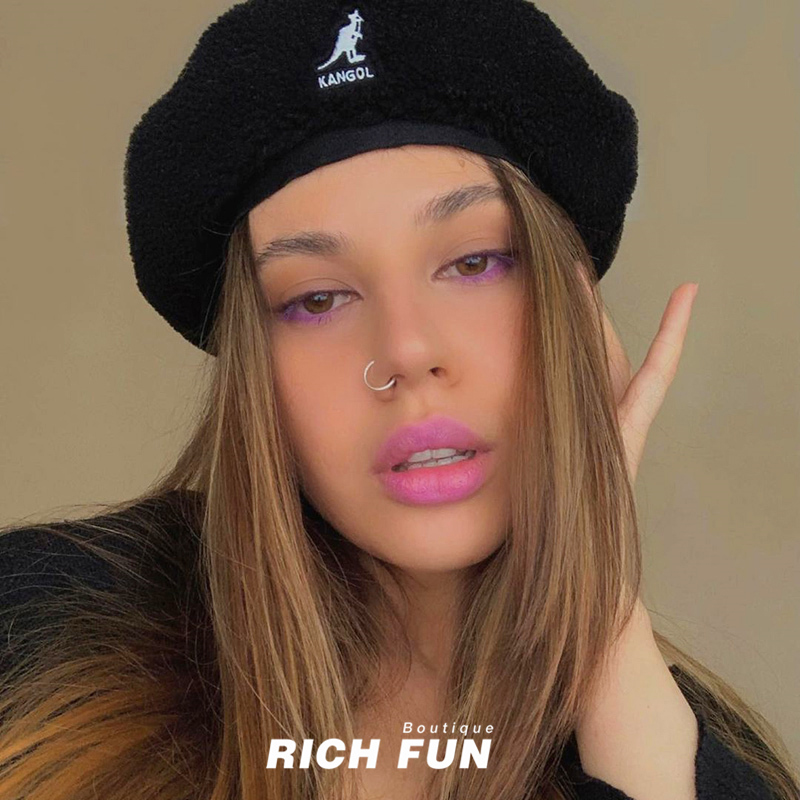 复古羊羔毛贝雷帽袋鼠多种戴法