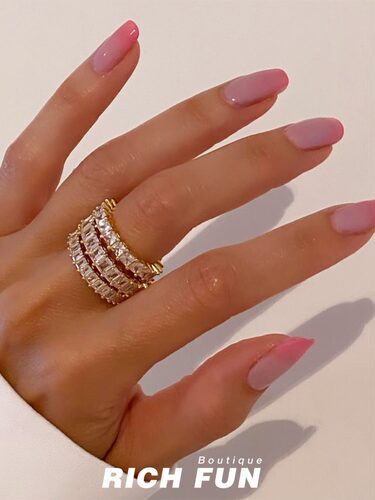 美国时尚满钻镀金轻奢女镶钻指环