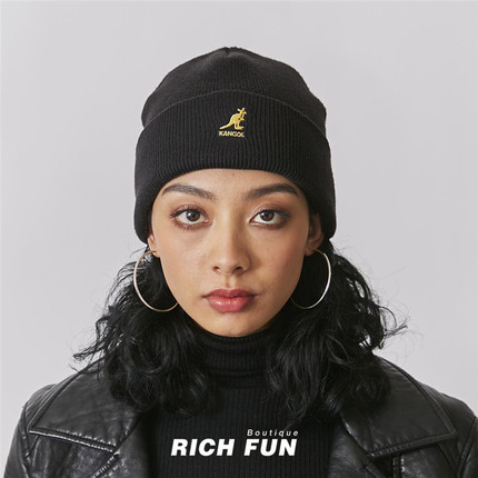 KANGOL Acrylic Cuff Pull On袋鼠经典刺绣保暖棉帽冷帽针织帽子