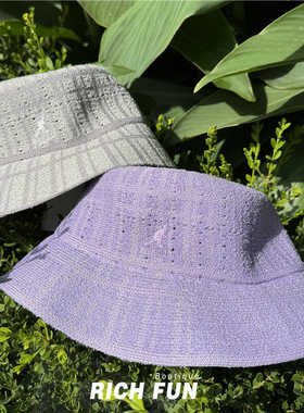 Kangol Summer Prep Lahinch袋鼠24新款格纹线条镂空小香风渔夫帽