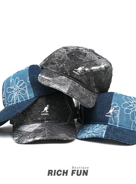 袋鼠25新款KANGOL Denim Mashup Baseball牛仔拼接破洞弯檐棒球帽