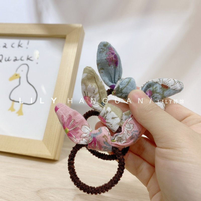 韩版儿童发饰头饰小清新碎花兔耳朵蝴蝶结儿童发夹边夹女宝宝发圈