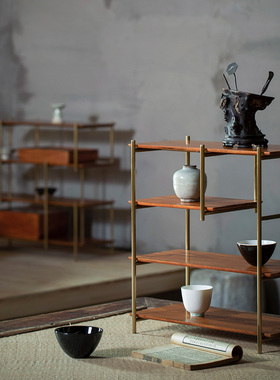 璞素微山小格架中式原创设计文人家具实木茶架收纳架茶室书房客厅