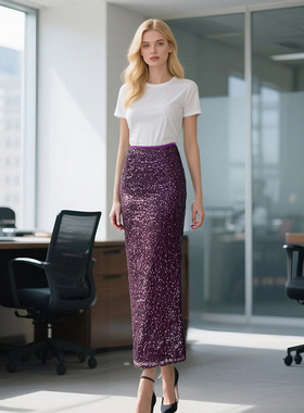 RL2026新款盖茨比风超美百搭亮片超长半身裙高腰显瘦松紧有大码女