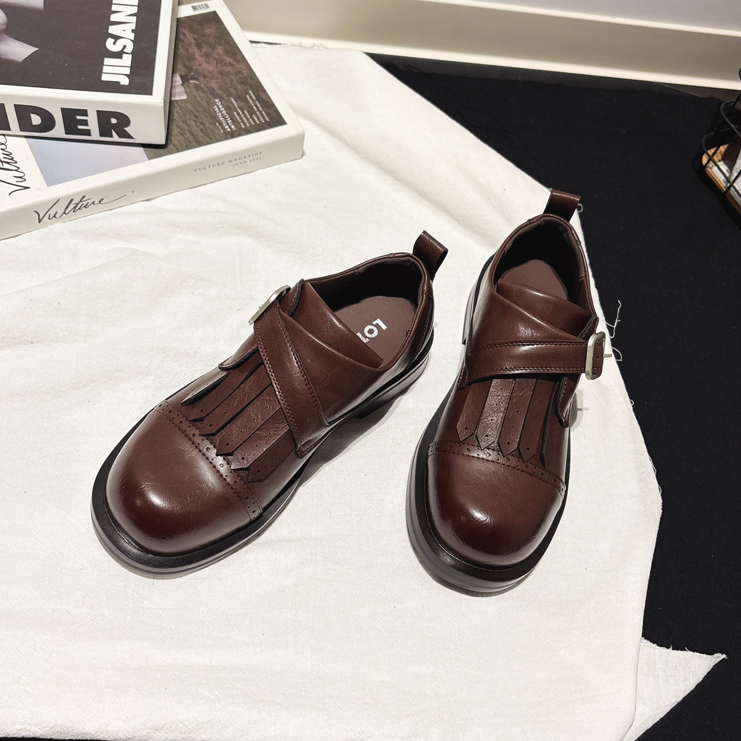 老钱风~流苏皮带扣真皮布洛克鞋女配堆堆袜乐福鞋ins复古小皮鞋女,女鞋,牛津鞋/布洛克鞋/德比鞋,淘宝优惠券,粉丝福利购,淘宝优惠卷