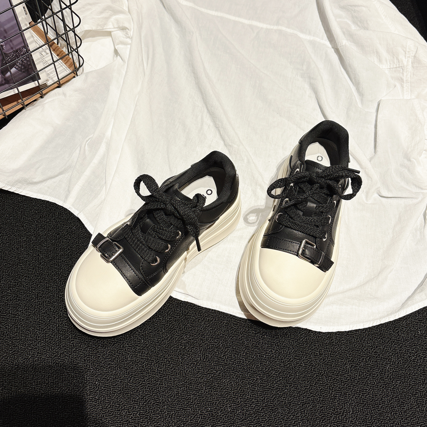 巨轻~真皮小个子增高厚底松糕鞋