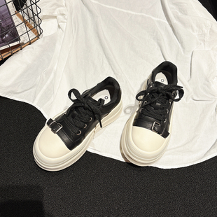 ins学生女鞋 巨轻 休闲板鞋 女2025秋新款 真皮小个子增高厚底松糕鞋