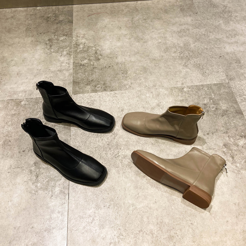 韩国复古风中跟短筒女靴子