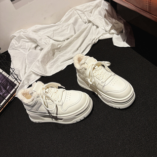 学生女鞋 5.5CM增高 大棉休闲板鞋 百搭款 子 巨轻厚底真皮加绒小白鞋