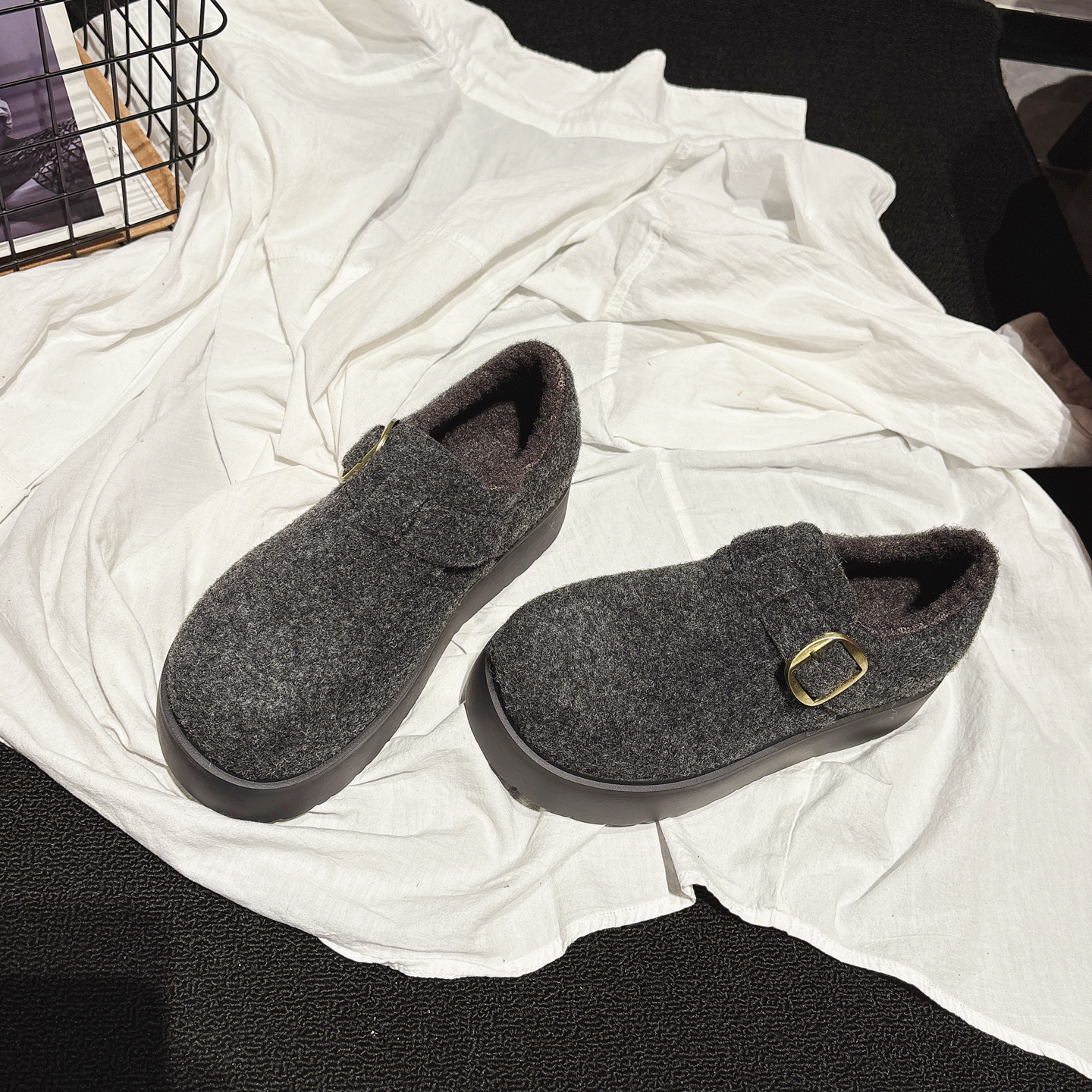 4CM增高~厚底皮带扣加绒勃肯鞋