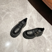 韩国单真皮加绒厚底乐福鞋 女2024冬新款 小皮鞋 布洛克雕花 jk女鞋