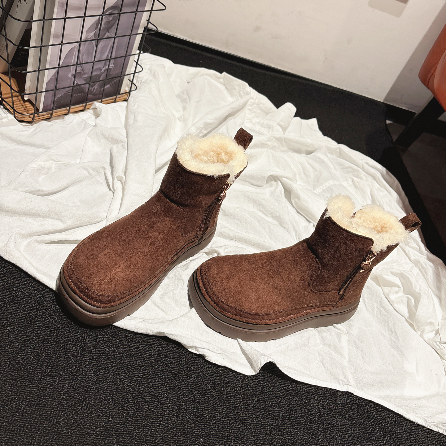 4CM增高~厚底绒面羊毛雪地靴